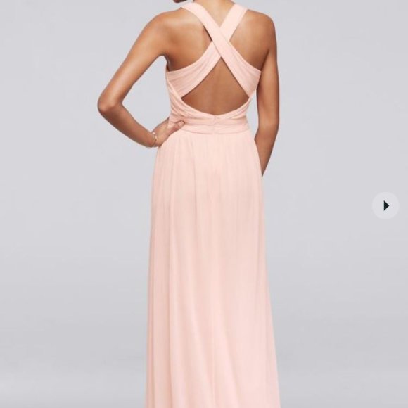 NWT David's Bridal Mesh Long Bridesmaid Dress, Crisscross Back - Picture 3 of 13